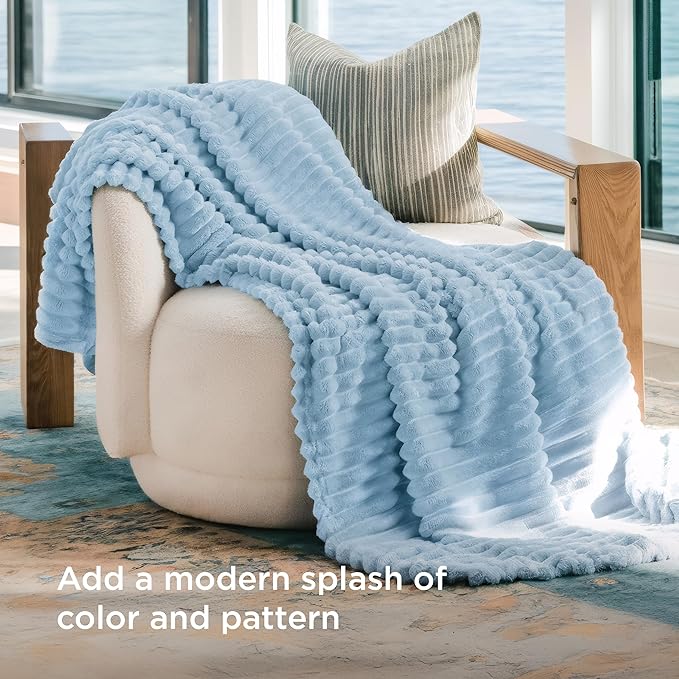 Bedsure Blue Fleece Blanket for Couch - GentleSoft Cozy Soft Blankets for Women, Cute Small Throws for Girls, Light Blue, 50x70 Inches
