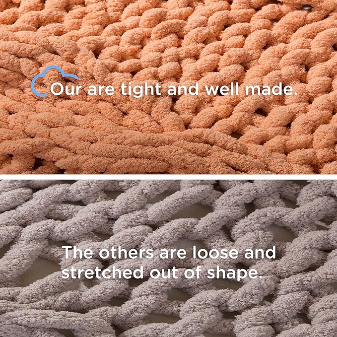 Chunky Knit Blanket Throw - 100% Hand Knitted Chunky Throw Blanket for Couch, Thick and Warm Blanket for Winter, Light Yellow, 50x60 Inches