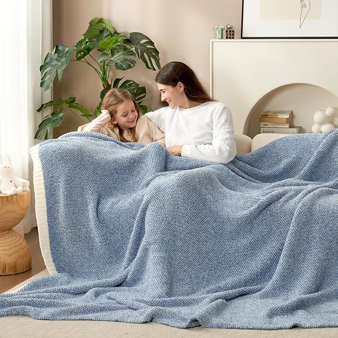 Snuggle Sac Heather Blue Bed Blanket Oversized Twin XL 66x90, Super Soft Warm Blankets for Bed, Living Room, Luxurious Microfiber Blanket Dupes, Heather Blue, 66x90