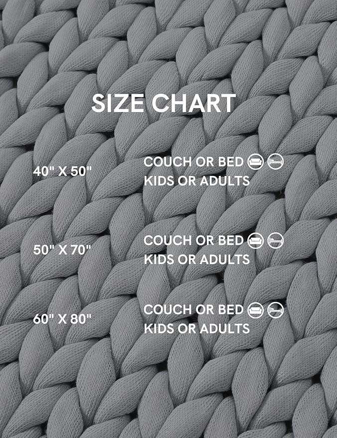 YnM Chunky Throw Blanket, Medium-Weight, Hand Knitted, Skin Friendly, Ventilated and Breathable, Machine Washable, Home Décor Piece for Couch, Sofa and Bed (Lunar Grey, 60x80 Inch)