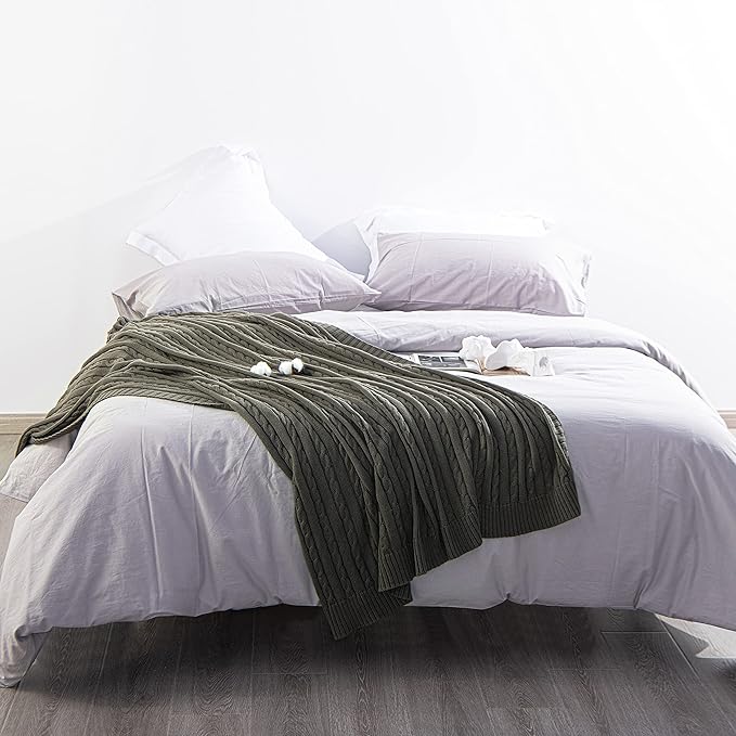NTBAY 100% Pure Cotton Twin (60x80) Cable Knit Throw Blanket, Super Soft Warm Knitted Blanket for Bed, Sofa, Chair, Couch - Extra Cozy, Machine Washable, Comfortable Home Decor, Grey