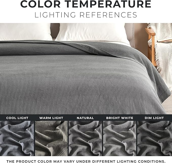 Great Bay Home 100% Cotton Blanket for Twin Size Bed | Lightweight and Breathable Waffle Weave Blankets for Summer & Spring | Versatile, Layering Grey Bed Blanket, Light Grey, 90x66 inches
