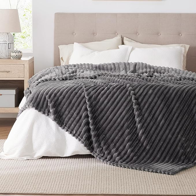 Bedsure Grey Fleece Queen Blanket for Couch - GentleSoft Cozy Soft Blankets for Women, Cute Small Throws for Girls, 90x90 Inches
