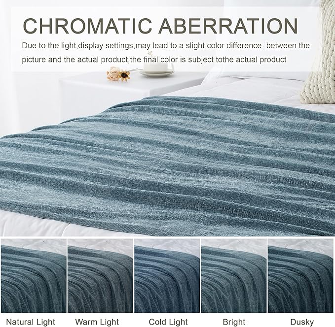 Chenille Throw Blanket for Couch 60"X 80" Twin, Soft Cozy Throws with Fringe Tassel for Bed Sofa Chair Cover, Lightweight Knitted Decorative Boho Blankets for Living Room, Dusty Blue