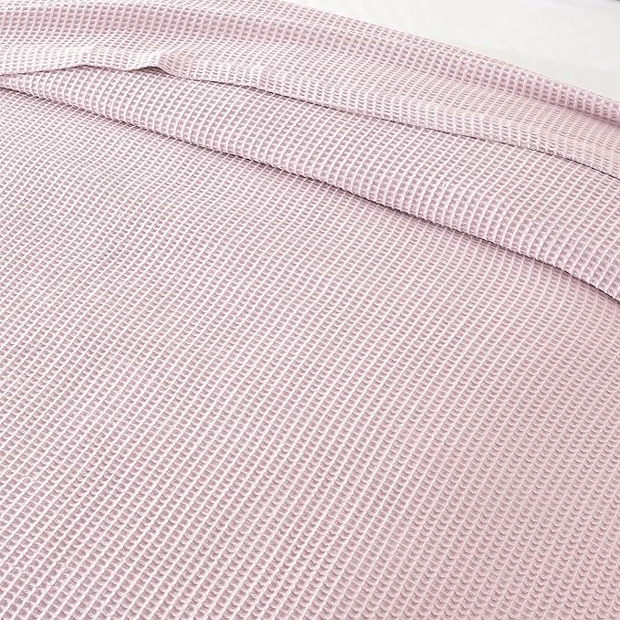 100% Cotton Blanket for King Size Bed - Pink Waffle Weave Lightweight Summer Bed Blanket - 102x90in Prewashed Breathable, Woven, Layering Blanket (King, Blush)