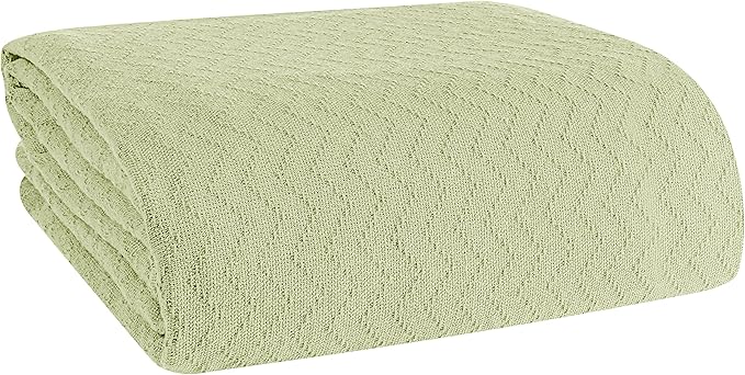 BELIZZI Home 100% Cotton Bed Blanket, Breathable Thermal Blanket Twin Size, Soft Chevron Thermal Blanket 60"x90", Cotton Bed Blanket, Perfect for Layering Any Bed for All Season, Sage Green