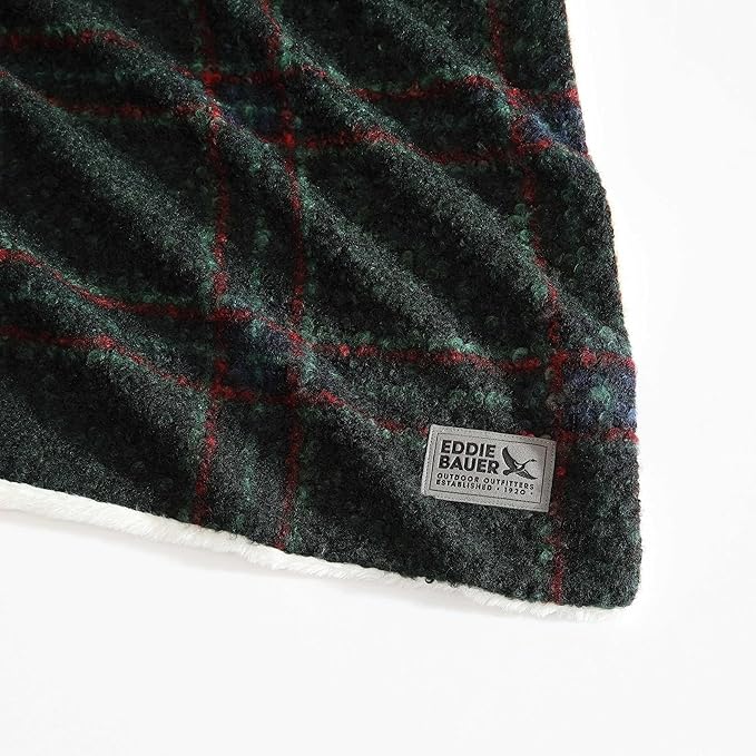 Eddie Bauer - Throw Blanket, Boucle Bedding with Faux Fur Reverse, Soft & Cozy Plaid Home Decor (Tarrytown Plaid Green, 50" x 70")