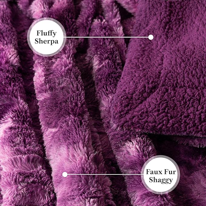 PAVILIA Faux Fur Throw Blanket Tie-Dye Purple, Soft Fuzzy Warm Sherpa Blankets & Throws for Bed, Fluffy Plush Thick Fleece Throw Blanket for Couch Sofa, Reversible Furry Shaggy Blanket, Purple 50x60