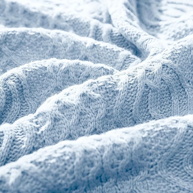 Aormenzy Light Blue Cable Knit Throw Blanket, Soft & Warm Knitted Blanket Throw for Couch Bed Sofa Living Room, 50 x 60 inch