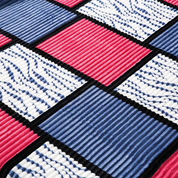 PU MEI Sherpa Blanket Fleece Throw Blanket Twin Plaid Thick Bed Blanket, Soft Warm Cozy Throw Blanket, 60”*80” Zabra-Navy Pink