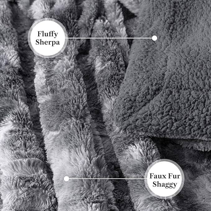 PAVILIA Faux Fur Throw Blanket Tie-Dye Grey, Soft Fuzzy Warm Sherpa Blankets & Throws for Bed, Fluffy Plush Thick Fleece Throw Blanket for Couch Sofa, Reversible Furry Shaggy Blanket, Grey 50x60