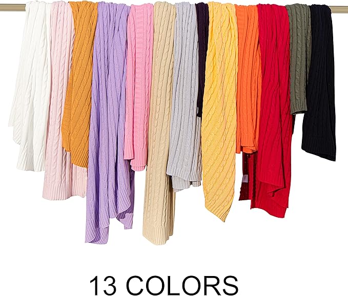 NTBAY 100% Pure Cotton Oversize (60x80) Cable Knit Throw Blanket, Super Soft Warm Knitted Throw Blanket for Bed, Sofa, Chair, Couch - Extra Cozy, Machine Washable, Comfortable Home Decor, White