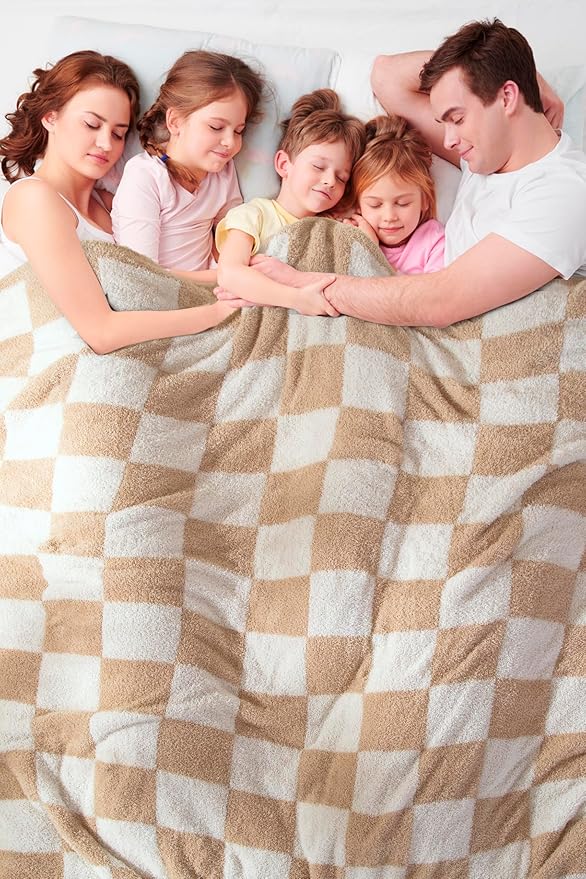 Oversized King Checkered Blanket for Couch - Super Soft Extra Large Fall Throw Blankets for Bed, Fluffy Fuzzy Plush Lightweight Cozy Blanket,120" x 120", Burnt Orange