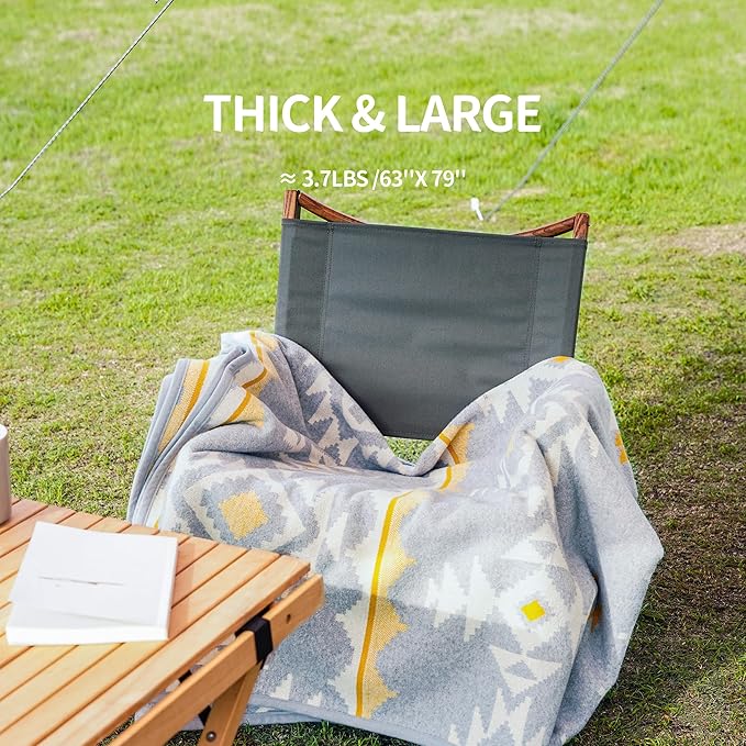 ACUSHLA Merino Wool Blanket - Warm Thick Washable Large Outdoor Camping Sleeping Throw Blanket All Weather, Morocco Grey 79x63