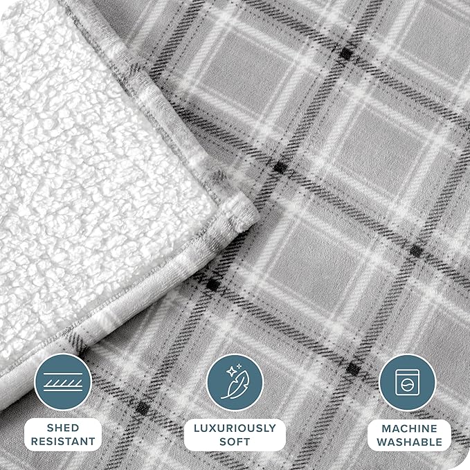 Bare Home Sherpa Fleece Blanket - Twin/Twin Extra Long - Blanket for Bed, Sofa, and Couch - Warm & Lightweight - Fluffy & Soft - Reversible (Twin/Twin XL, Tartan Plaid)