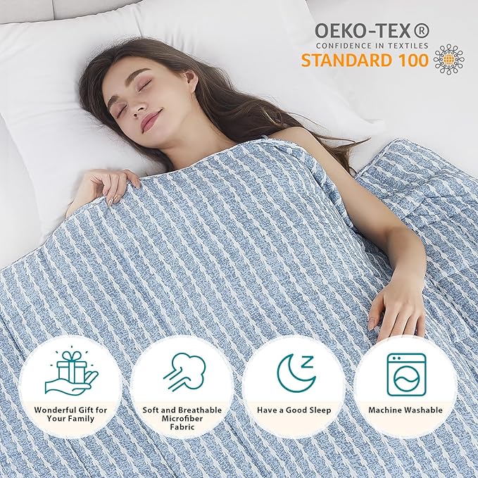 L'AGRATY Weighted Blanket - 60"x80" 15lbs Cooling Breathable Heavy Blanket Microfiber Material with Glass Beads for Adult All-Season Summer Fall Winter Soft Thick Comfort