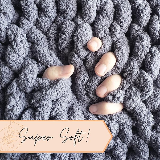 Adyrescia Chunky Knit Blanket Throw | 100% Hand Knit with Jumbo Chenille Yarn (30"x40", Lilac Gray)