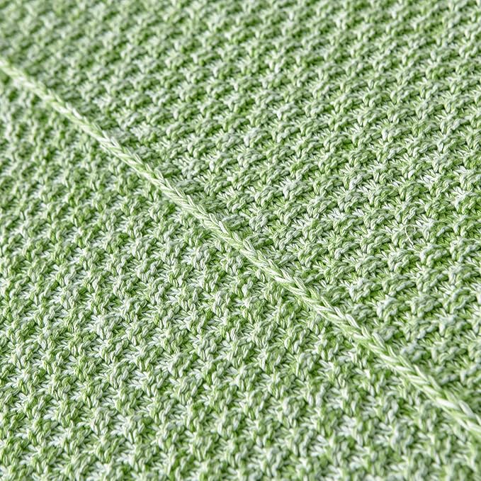Longhui bedding Grass Green Knitted Throw Blanket for Couch - Soft, Cozy Machine Washable 100% Cotton Sofa Knit Blankets, Heavy 3.0lb Weight, 51 x 63 Inches,Grass Green and White Color.