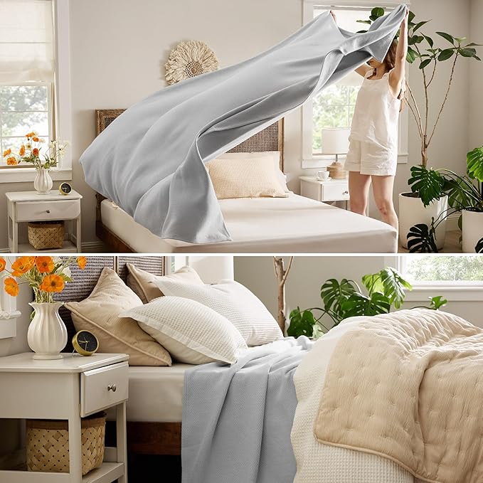 Bedsure 100% Cotton Large Blanket Oversized King for Bed 120x94 inches - Breathable Soft Cozy Herringbone Woven Blanket for Summer Spring, Couch Cover, Grey