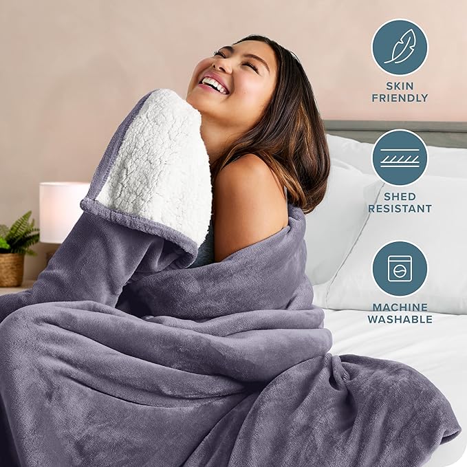 Bare Home Sherpa Fleece Blanket - Twin/Twin Extra Long - Blanket for Bed, Sofa, and Couch - Warm & Lightweight - Fluffy & Soft - Reversible (Twin/Twin XL, Dusty Purple)