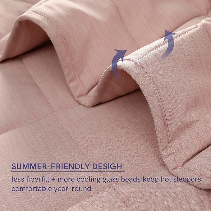 YnM Exclusive Cooling Weighted Blanket, Nylon/PE Fabric, Smallest Compartments with Glass Beads, Bed Blanket for One Person of 140lbs, Ideal for Twin/King Bed (48x72 Inches, 15 Pounds, Violet Pink)