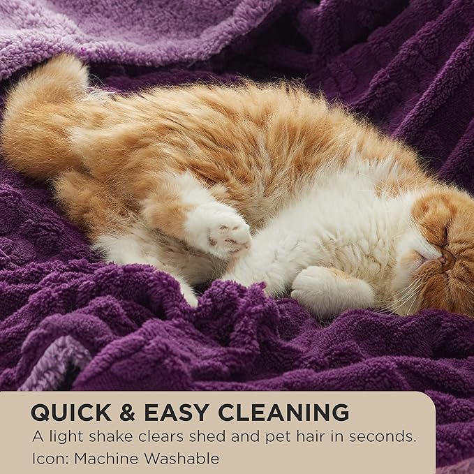 Bedsure Sherpa Fleece Blanket Twin Size for Bed - Fuzzy Soft Cozy Cable Throw for Couch, Thick Warm Blankets for Winter, Purple, 60x80 Inches