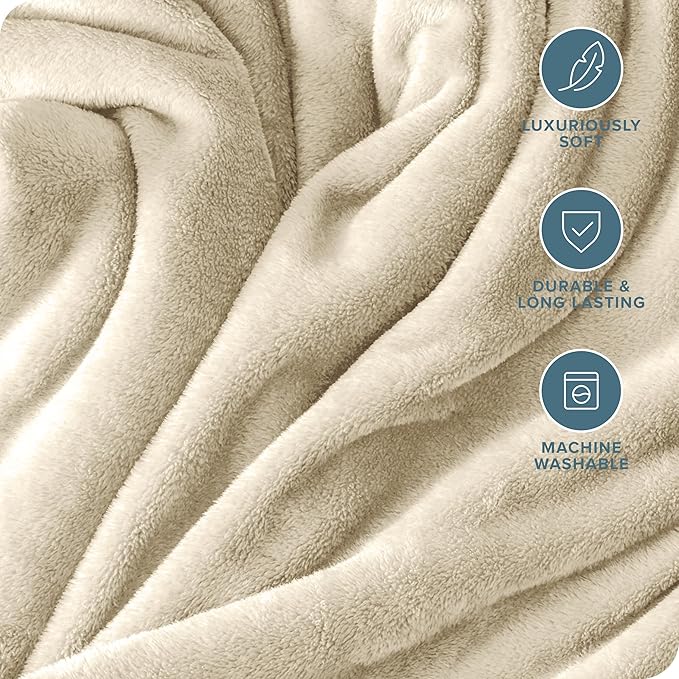 Bare Home Fleece Microplush Blanket - Lightweight Throw for Bed, Sofa, Couch, Movie Night, Camping, Gifts, and Travel - Ultra Soft Warm Blanket (Throw/Travel, Oyster)