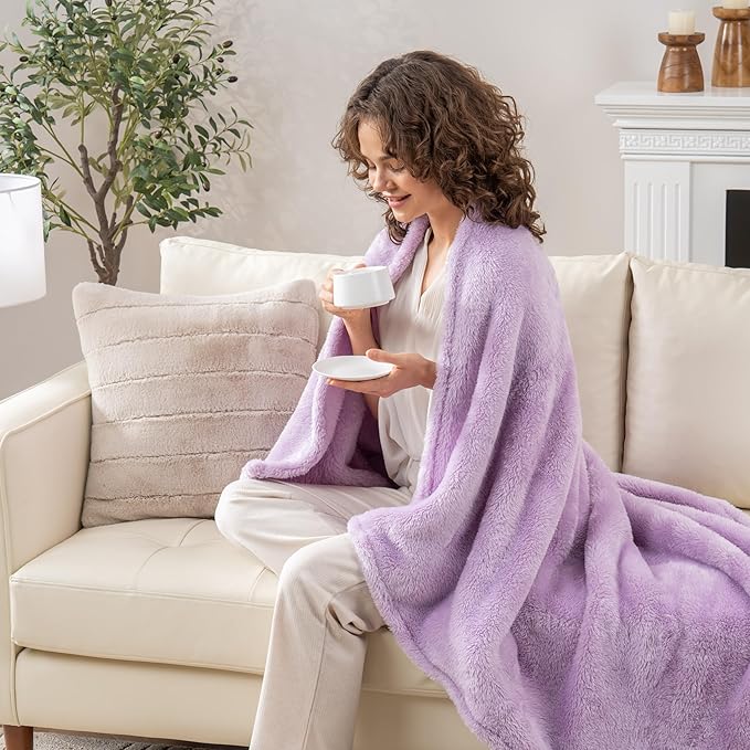 Berkshire Blanket Classic Extra-Fluffy™ Plush Throw Blanket, Soft Fuzzy Fluffy Long Hair Throw Blanket for Couch Sofa Bed, Pastel Lilac Purple, 50x60 Inches