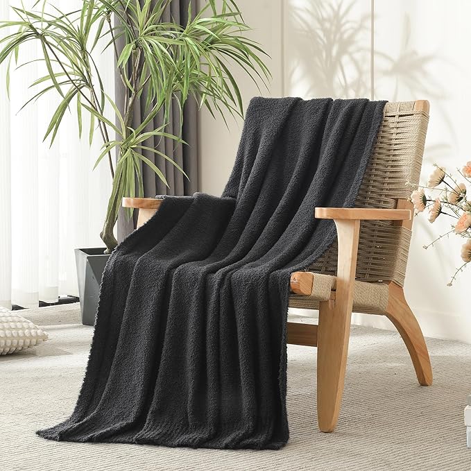 Knit Twin Size Bed Blanket Super Soft Warm Blanket for Bed Lightweight Cozy Plush Fuzzy Blanket for Couch Sofa 60x80 Inches Charcoal Grey