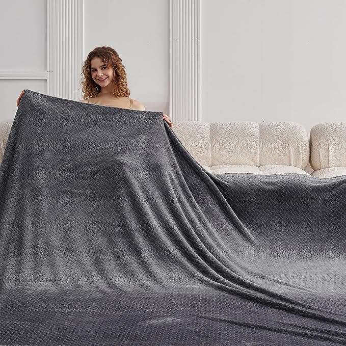 Oversized King Fleece Blanket 120x120 Inches, Seamless Soft Cozy 3D Jacquard Flannel Blanket 10'x10' Extra Large for Bed, Sofa, Couch, Travel & Camping, California King Throw, Dark Grey Leaf
