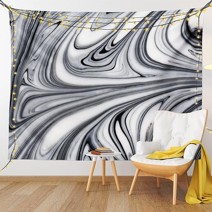Ambesonne Abstract Tapestry, Mix of White and Black Hallucinatory and Surreal Liquid Marble Graphic Art, Wide Wall Hanging for Bedroom Living Room Dorm, 80" X 60", Grey