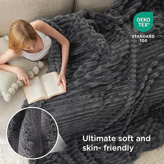 Bedsure GentleSoft Large Fleece Blanket for Bed - Cozy Soft Throw Blankets for Women, Cute Large Throws for Girls, Grey, 120x120 Inches