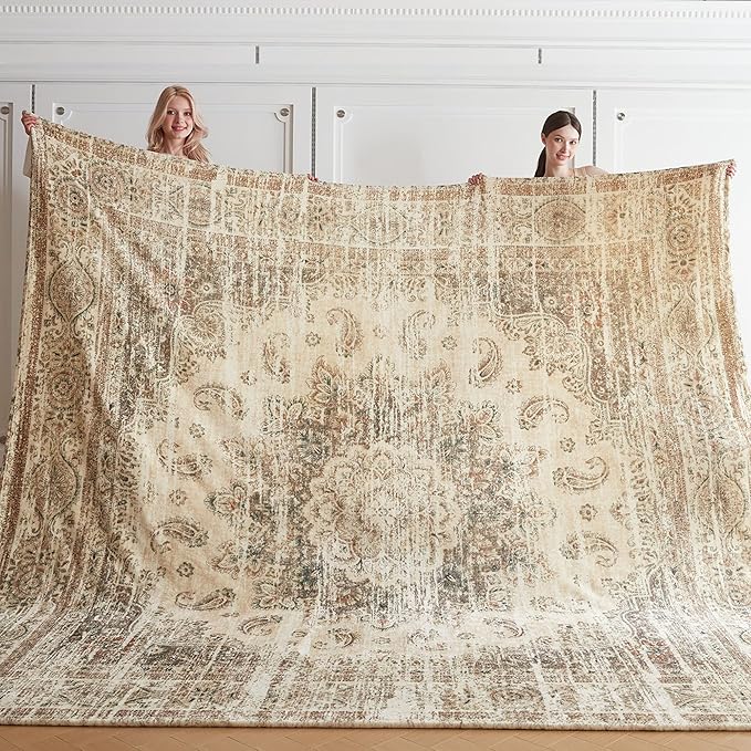 Oversized Vintage Pattern Blanket 120x120 Inches, Giant 10'x10' for Bed, Travel, and Camping, Extra Large Soft Blanket for The Whole Family and Outdoor,Beige