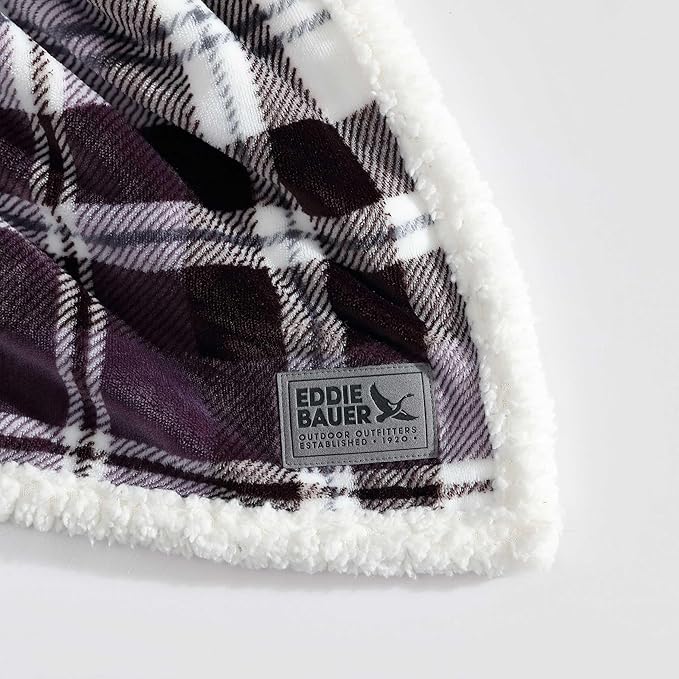 Eddie Bauer - Throw Blanket, Reversible Sherpa Fleece Bedding, Home Decor for All Seasons, Oeko-Tex Certified (Trailhead Plaid Purple, Throw)