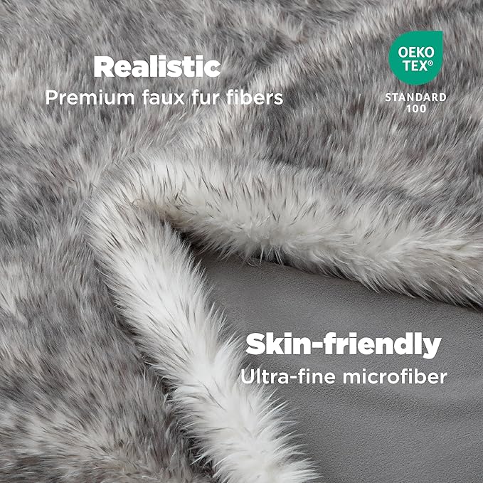 Bedsure Faux Fur Throw Blanket - Soft & Fluffy, Cozy, Fuzzy, Plush Throw Blanket for Couch, Sofa and Bed, Thick and Warm, Decor Gifts for Women, Grey, 50x70 inches