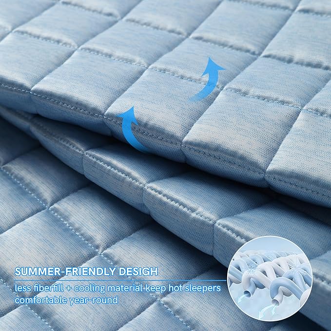 YnM Cooling Weighted Blanket for Adults, 25lbs Heavy Bed Throw Comforter with 100% PE Fabric, Ideal for Hot Sleepers or Summer Days(60x80 Inches for Queen/King Bed, 25 Pounds, Blue)