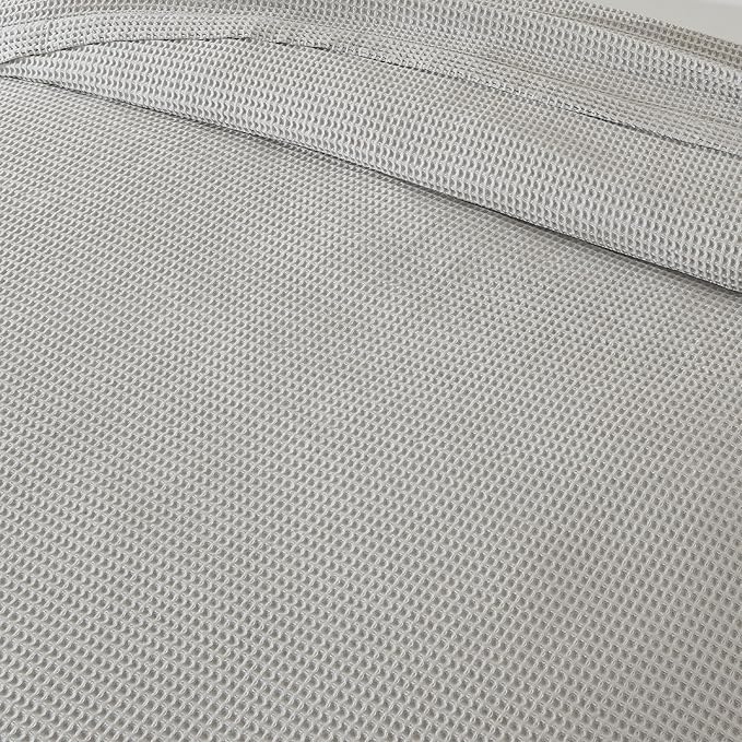100% Cotton Blanket for King Size Bed - Grey Waffle Weave Lightweight Summer Bed Blanket - 102x90in Prewashed Breathable, Woven, Layering Blanket (King, Light Grey)