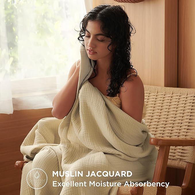 Bedsure 100% Cotton Muslin Throw Blanket Twin XL for Bed - 4-Layer Breathable and Lightweight Thin Soft Gauze Muslin Blanket for Summer, Sage Green, 66x90 Inches