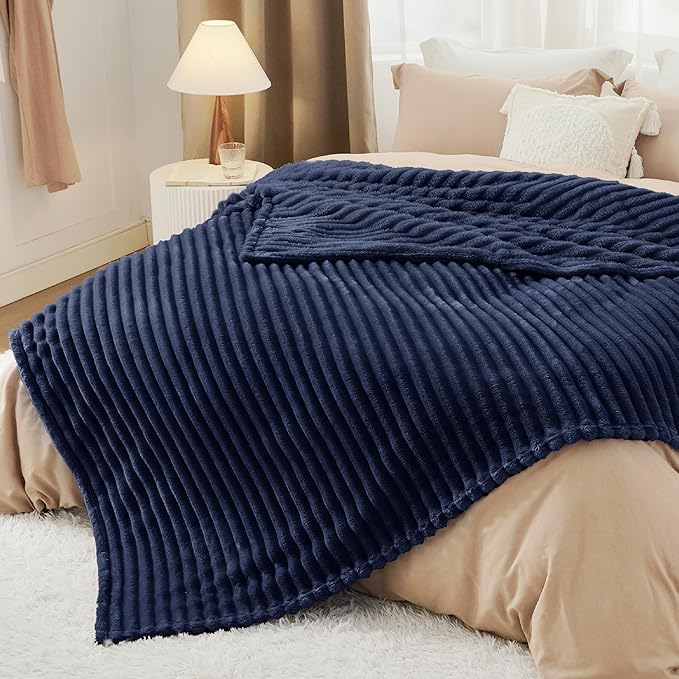 Bedsure GentleSoft Blue Fleece Blanket for Couch - Cozy Soft Blankets for Women, Cute Small Throws for Girls, 90x90 Inches