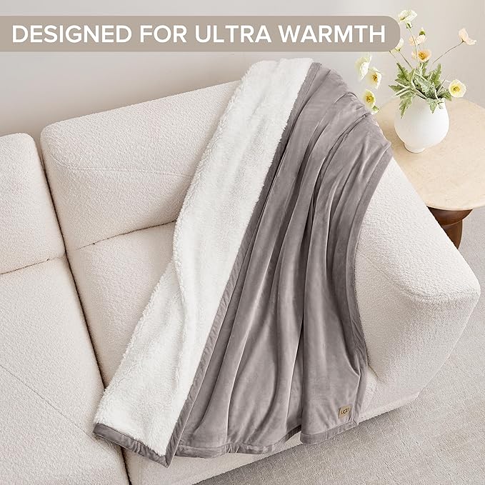 UGG Bliss Throw Blanket Plush Soft Fleece Fluffy Blankets for Bed or Couch Oversized Warm Reversible Machine Washable Medium Weight Home Decor Giftable Throw, 50-inch x 70-inch, Oyster Brown