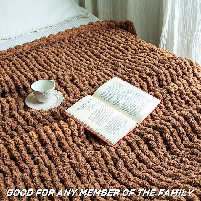 Chunky Knit Blanket - Luxury Soft Cozy Queen Size(50 * 60) Throw Blanket,100% Woven Blanket Rope Knot Throw Blanket for Couch, Sofa, Home Decor, Gift - Machine Washable(Brown)