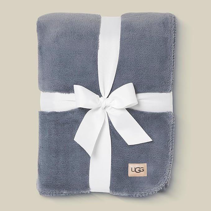 UGG Whitecap Plush Throw Blanket Fleece Lightweight Soft Cozy Throw for Couch or Bed Luxury Home Decor for Living Room Machine Washable Hypoallergenic Flannel Blankets, 50-inch x 70-inch, Denim Blue