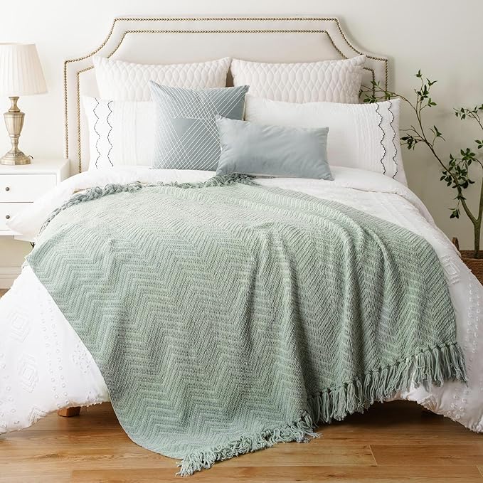BATTILO HOME Sage Green Throw Blanket for Couch, Knit Sage Throw Blanket Versatile for Couch, Super Soft Warm Spring Blanket for Bed Sofa, 50"x60"