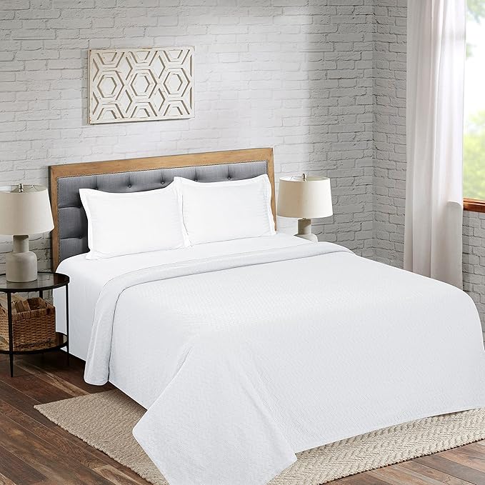 BELIZZI Home 100% Cotton Bed Blanket, Breathable Thermal Blanket Full - Queen Size, Soft Chevron Thermal Blanket 90"x90", Cotton Bed Blanket, Perfect for Layering Any Bed for All Season, White