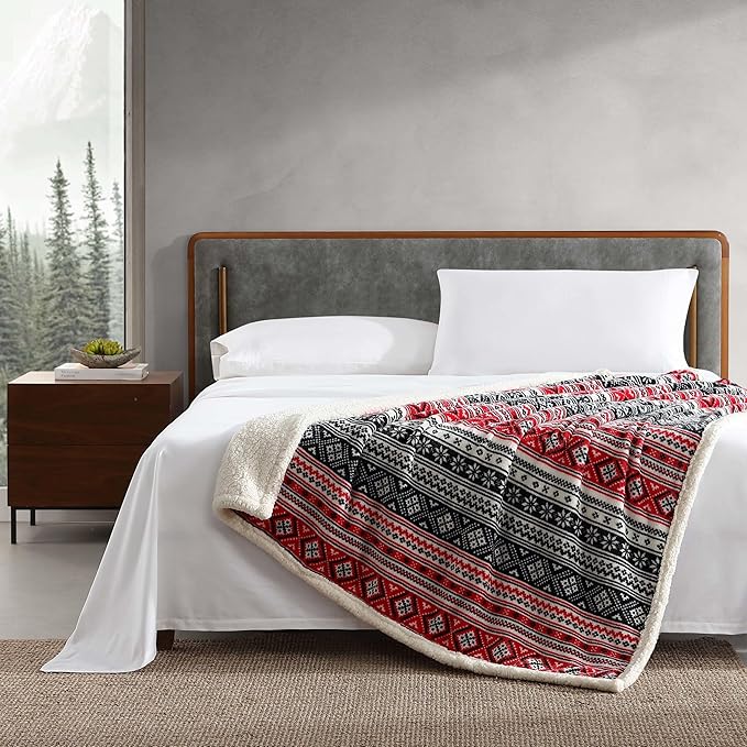 Eddie Bauer Ultra-Plush Collection Throw Blanket-Reversible Sherpa Fleece Cover, Soft & Cozy, Perfect for Bed or Couch, Fair Isle