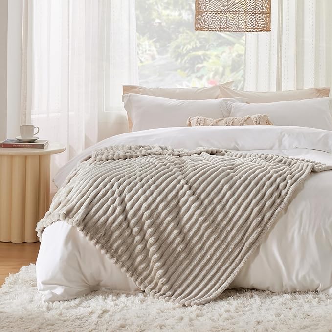 Bedsure Beige Throw Blanket for Couch - GentleSoft Cozy Soft Blankets for Women, Cute Small Fleece Throws for Girls, Linen, 50x60 Inches