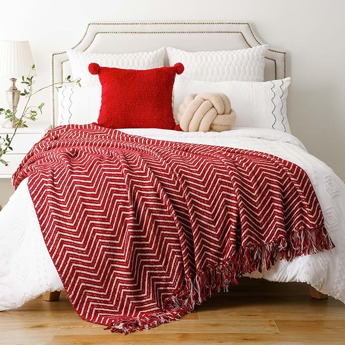 BATTILO HOME Red Throw Blanket for Couch, Decorative Knit Blanket for Bed, Super Soft Warm Christmas Throws for Fall Winter Accent Decor, 50"x60"
