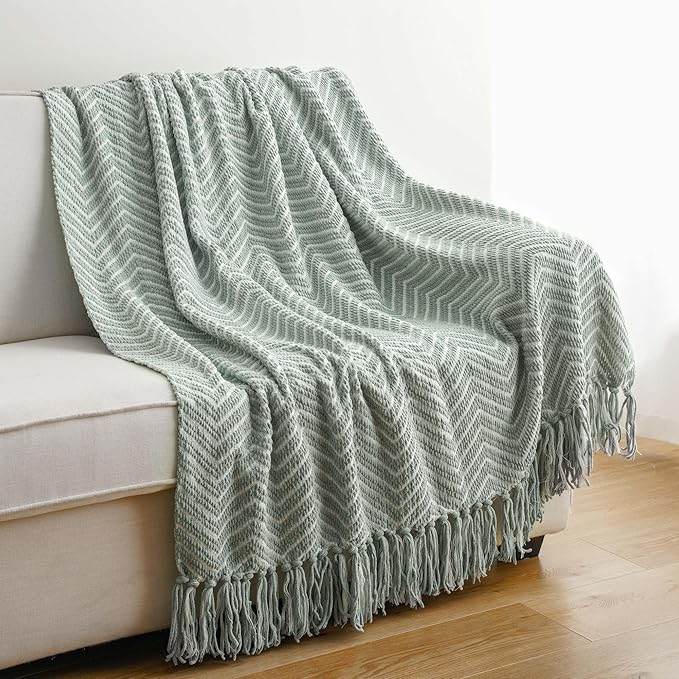 BATTILO HOME Sage Green Throw Blanket for Couch, Decorative Knit Seafoam Green Throw Blanket for Bed, Super Soft Sage Green Room Decor, 50"x60"