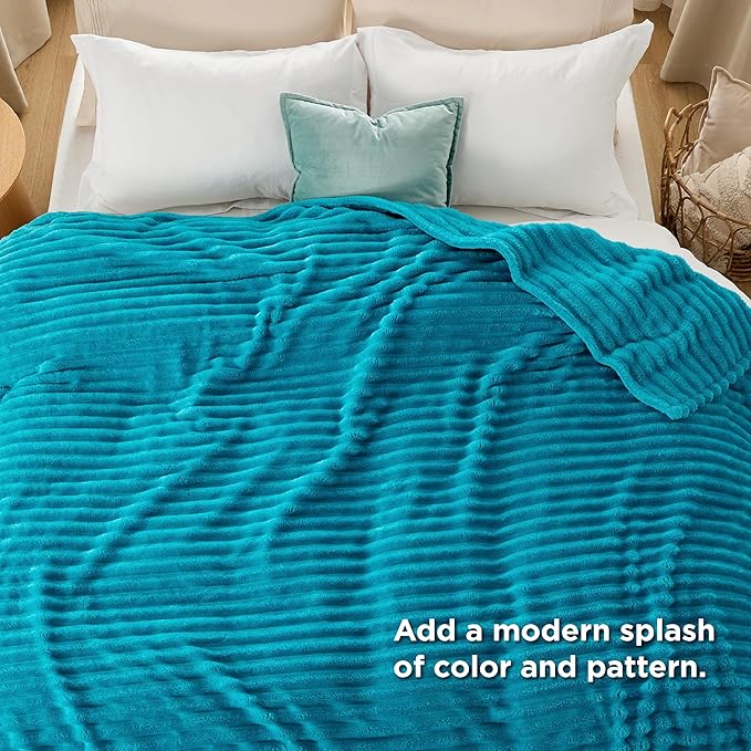 Bedsure Teal Fleece Blanket for Couch - GentleSoft Cozy Soft Blankets for Women, Cute Small Throws for Girls, 90x90 Inches