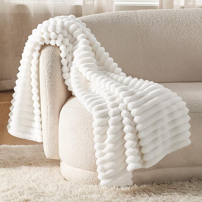 Bedsure White Throw Blanket for Couch - GentleSoft Cozy Blankets for Women, Cute Fleece Throws for Girls Dorm Graduation, Birthday Gifts for Women, Fathers Day Decor Gifts, Off White, 50x60 Inches